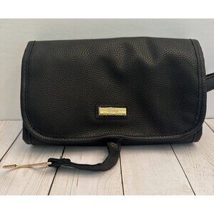 Trina Turk Black Pebbled Leather Hanging Travel Cosmetic Jewelry Bag 10x6x2” EUC